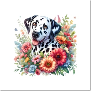 A dalmatian with beautiful colorful flowers Posters and Art